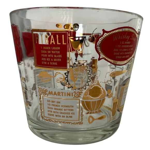 Vintage Jeannette Cocktail Ice Bucket 6” Barware Red & Gold Mid-Century Style - Picture 7 of 10